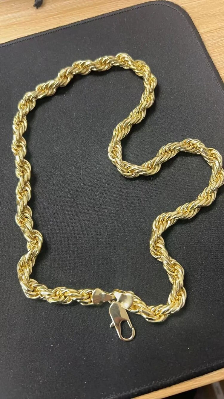 24 Inch 14K stamped Gold Rope Chain Necklace with Lobster Clasp.